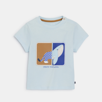 تيشيرت أزرق مرح مطبوع عليه صورة حيوانات للصبي الصغير 